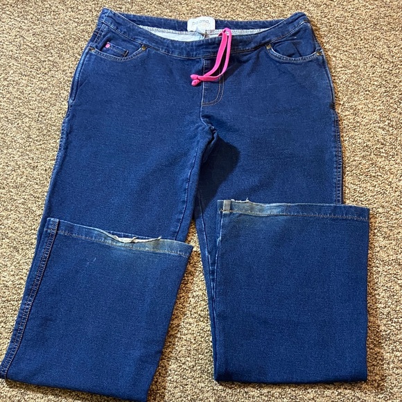 Pajama Jeans Stretch Stylish Blue Jeans with Pink Accents Size Medium - Picture 1 of 9